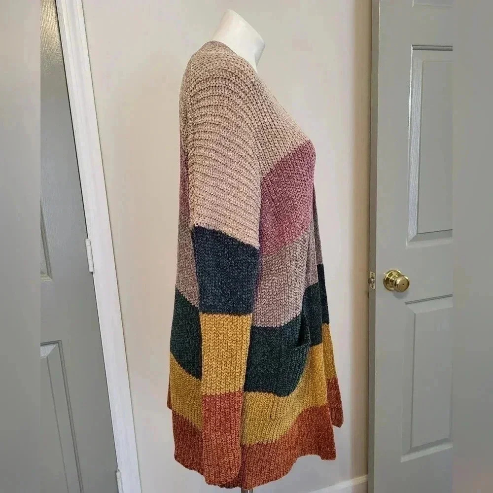 Oddy Multicolored Striped Colorblock Open Front S… - image 2